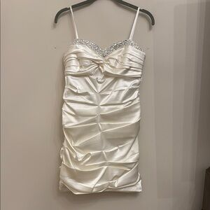 White Ruched Spaghetti Strap Mini Dress